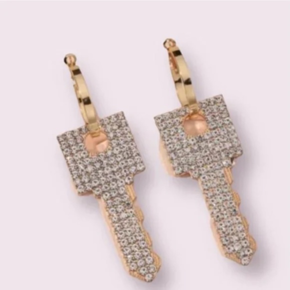 ❤️ FREE Key Rhinestone Chic Glam Artsy Party Modern Hipster Hippie Drop Earrings - Picture 1 of 4